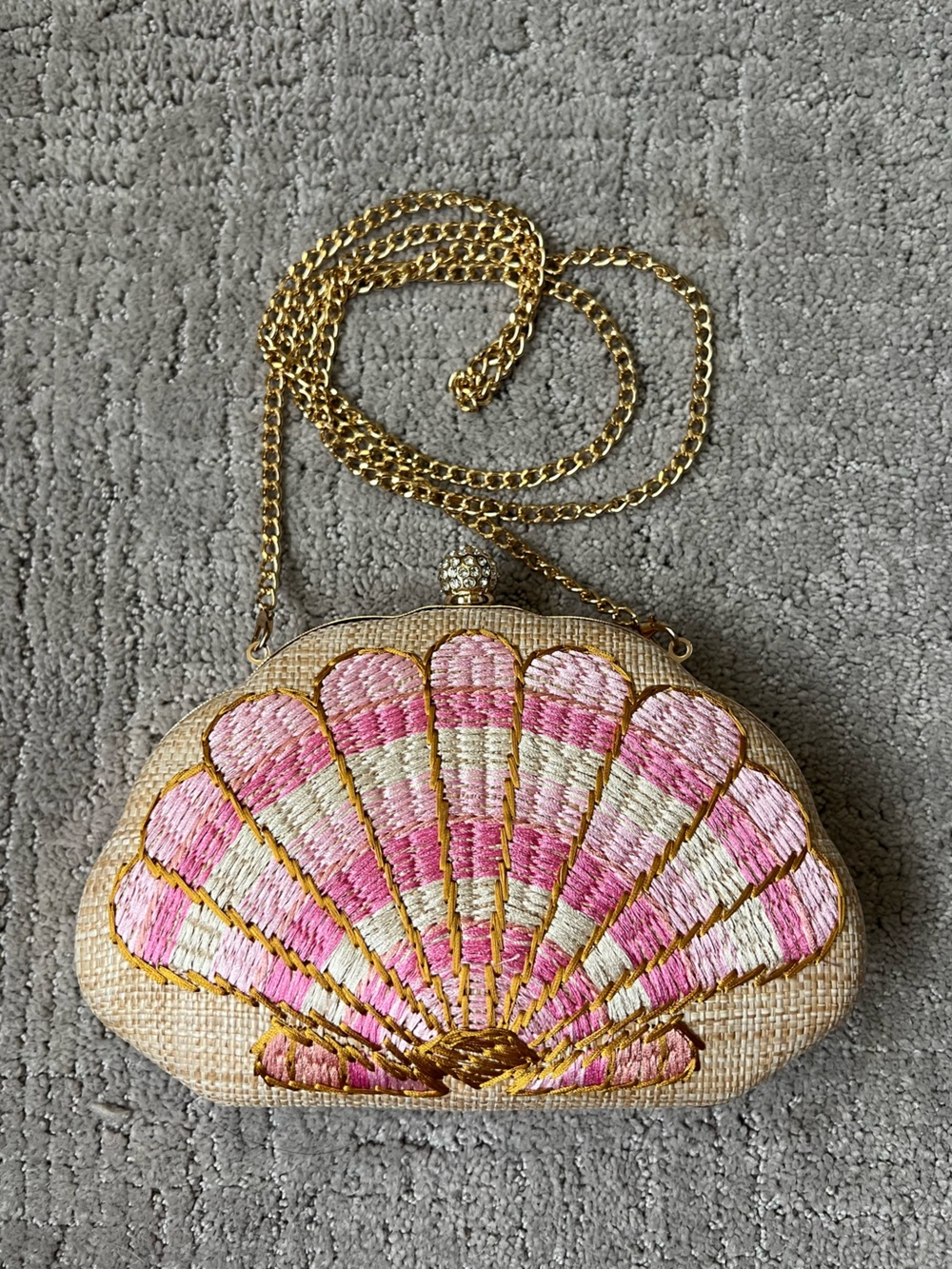 Haute Hippie Embroidered Shell Evening Bag with Gold Chain - Picture 2 of 13